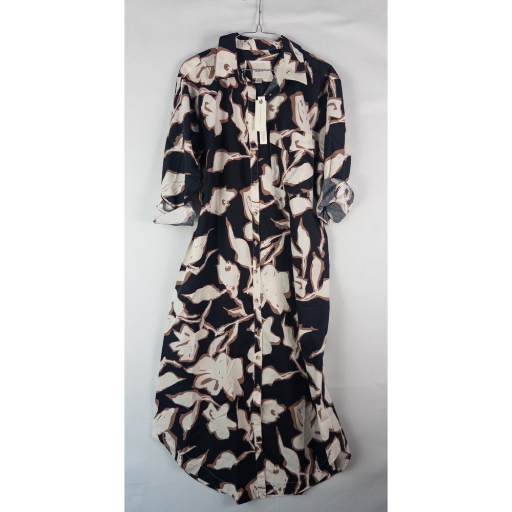 Maeve Anthropologie Shirt Dress Womens Medium Black Cream Floral Cotton